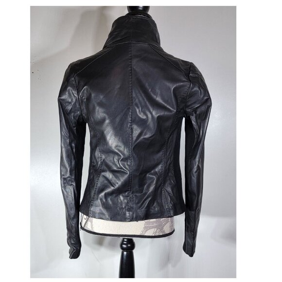 Vince Lamb Leather Moto Jacket Asymmetrical Zip, Knit Panels, Women’s Size M - Picture 4 of 13